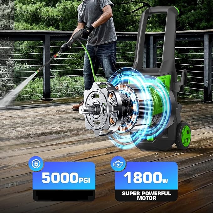 Professional Pressure Cleaner, Portable Power Washer with 4 QC Nozzles and Soap Bottle, Cleaner Machine for Cars/Home/Driveways/Patios/Decks/Fences, Green