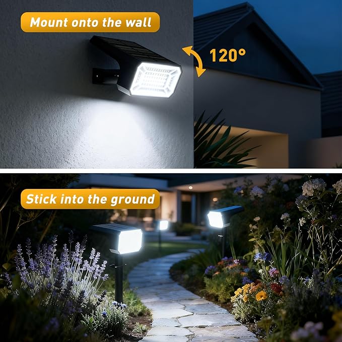 NACINIC Solar Spot Lights Outdoor Waterproof IP65, [4 Pack/100 LED/4 Modes] 2-in-1 Solar Landscape Spotlights, Auto On/Off High Lumens Spot Lights for Outside Yard Garden Pathway(Cool White)