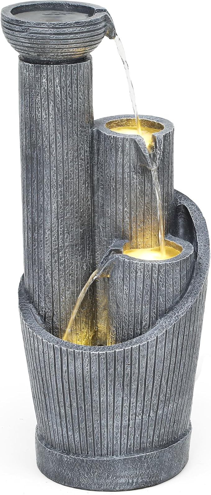 Autodaya 31" Modern Outdoor Water Fountain with LED Lights, 5-Tier Twist Pedestal Bowl Garden Fountain, Cascading Waterfall for Relaxing Garden, Patio, Backyard, Deck, Porch or Home Decor
