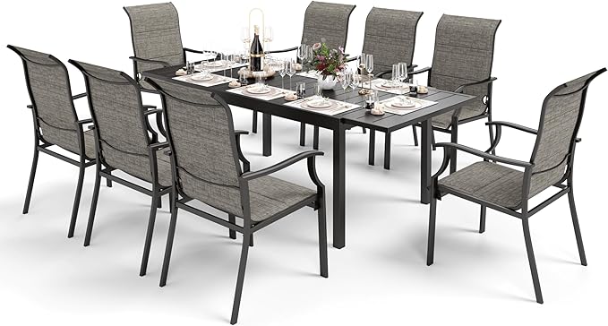 MFSTUDIO 9 PCS Patio Dining Set with 1 Expandable Table and 8 Padded Outdoor Dining Chair, Outdoor Table and Chairs, Patio Dining Set for 8