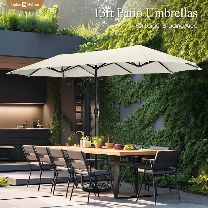 Sophia & William 13ft Outdoor Patio Umbrella for Table, Large Double-sided Umbrella for Garden, Deck, Pool, Ivory White