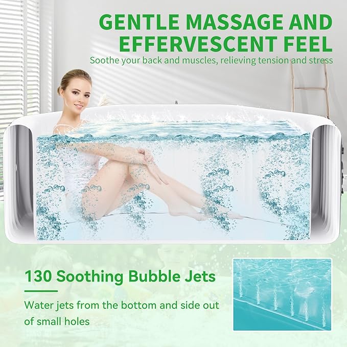4-6 Person Inflatable Hot Tub, Polygon Portable Blow Up Hot Tub, Leak-Proof PVC Outdoor Spa with 130 Strong Air Jets, Heater Pump and Insulated Cover, 77” X 77”X 25”