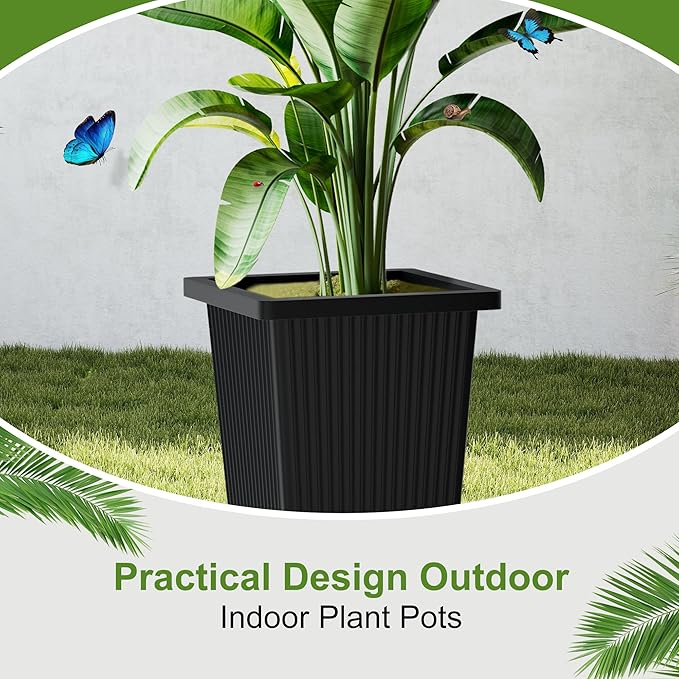 24" Tall Planters for Outdoor Plants, Set of 2 Large Outdoor Planters for Front Porch Decor with Drainage Hole, Front Porch Decor (Stripes-Black)