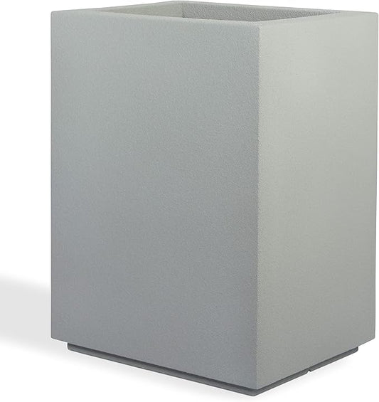 PolyStone Cozumel Tall Modern Outdoor/Indoor Column Planter, 18" L x 23" W x 30" H, Lightweight, Heavy Duty, Weather Resistant, Polymer Finish, Commercial Grade and Residentia (Concrete Gray)