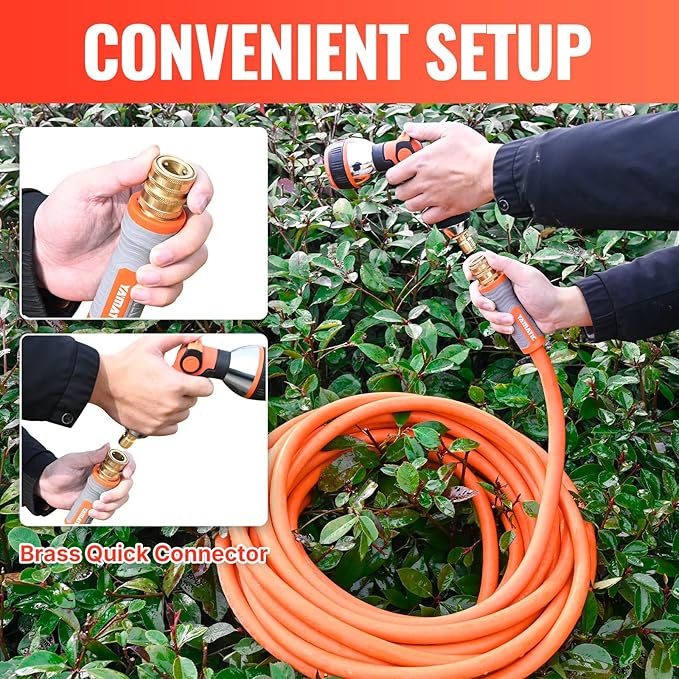 YAMATIC Garden Hose 5/8 in x 75 ft, Ergonomic Swivel Fittings, Burst 600 PSI, Heavy Duty, Flexible and Lightweight Water Hose with 2 Set Quick Connect