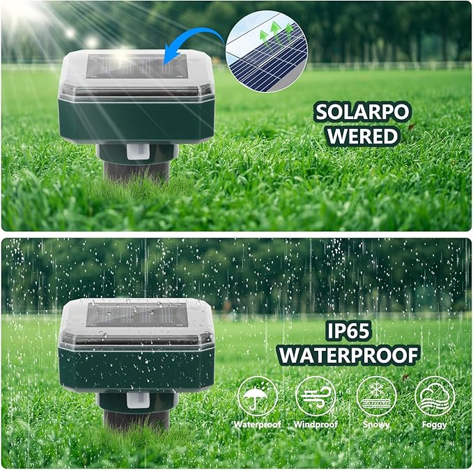 8 Pack 2025 Upgraded Solar Ultrasonic Animal Repellent Outdoor – Motion Activated Deer, Squirrel, Cat, Raccoon, Dog & Rat Deterrent with Ultrasonic Sweep for Garden Yard