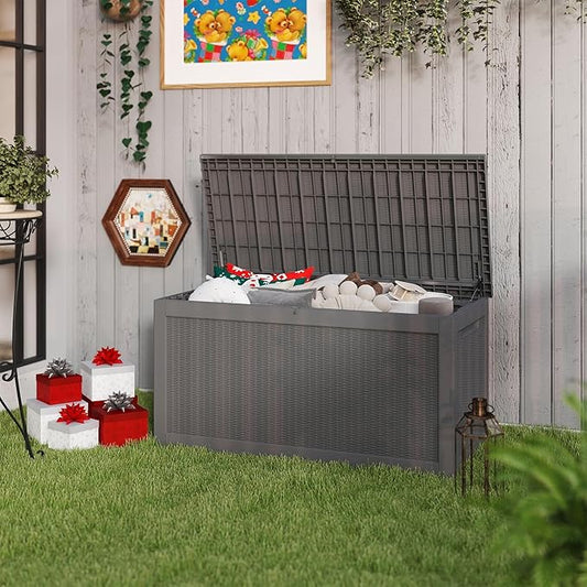 320 Gallon Outdoor Storage Box Waterproof, Resin Deck Boxes with Lockable Lid & UV-Resistant for Patio, Pool, Garden Furniture Cushions & Accessories, Coffee