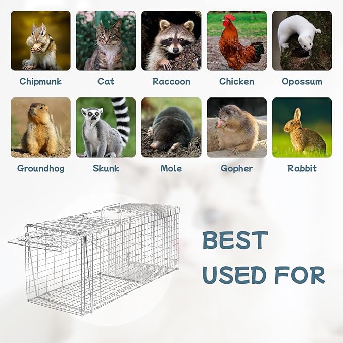 Animal Trap 26"x10"x9" Cage Trap,Heavy Duty Folding Raccoon Traps Live Animal Cage Trap,Humane Catch and Release Stray Cats,Squirrels,Rabbits