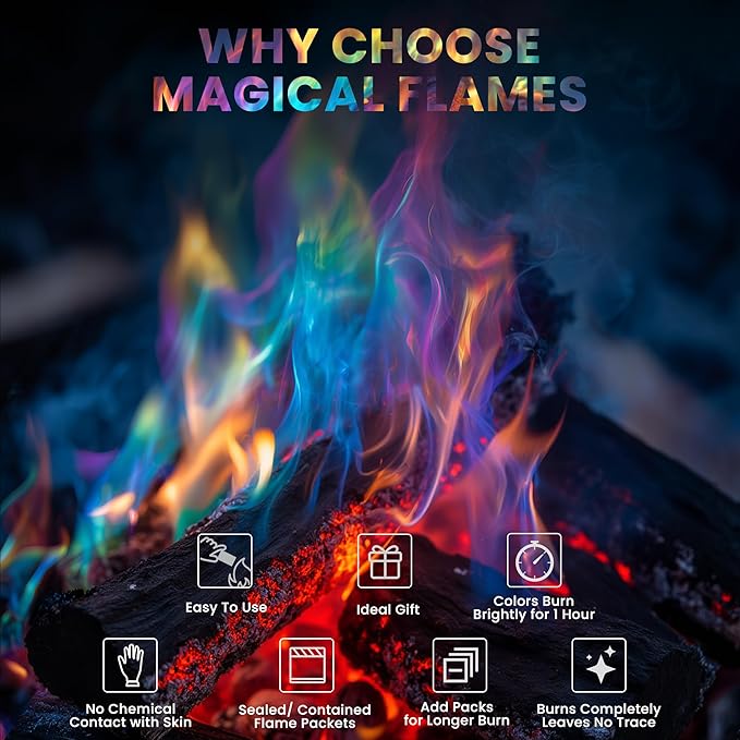 Magical Flames Fire Color Packets (50 Pack), Vibrant Multi-Color Fire for Fire Pits, Campfires, Bonfires & Fireplaces - Camping Essentials & Outdoor Party Accessories
