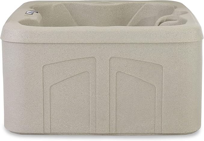 LifeSmart 4-Person Hot Tub, Outdoor Spa with Cover and LED Lights, Square, Beige - Above-Ground Spa Machine with Accessories for Home and Personal Relaxation