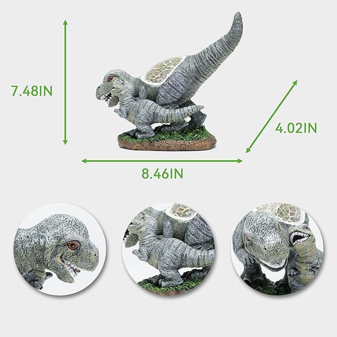 Rezpuao Garden Statue Dinosaur,Solar Dinosaur Decor for Outdoor,Resin Dinosaurs Figurine with Solar Light for Patio,Balcony,Yard,Lawn Ornament,Perfect Garden Gift