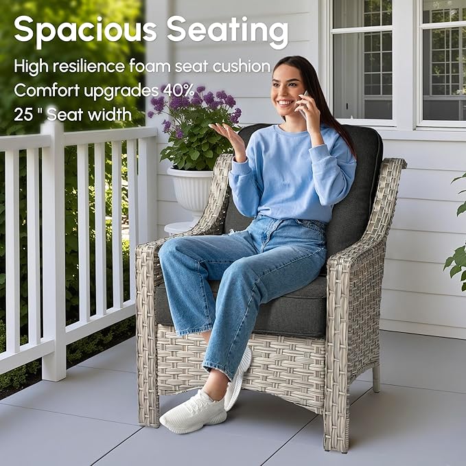 6 Pieces Patio Outdoor Furniture Set,All Weather Wicker Rattan Patio Seating Sofa and Chair Set w/Ottoman and Glowing Coffee Table,Outdoor Conversation Sets for Deck Yard Garden,Black
