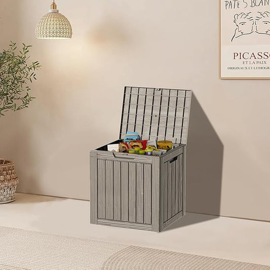 37 Gallon Waterproof Large Resin Deck Box Indoor/Outdoor Lockable Storage Container and Seating for Garden, Pool, and Patio (37 Gallon, Grey)