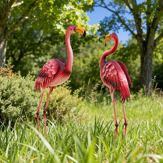 Ultym Extra-Large Metal Flamingo Yard Decor, Handmade 37.2" Flamingo Statues with Stable Ground Stakes, Backyard Decoration, Metal Garden Art
