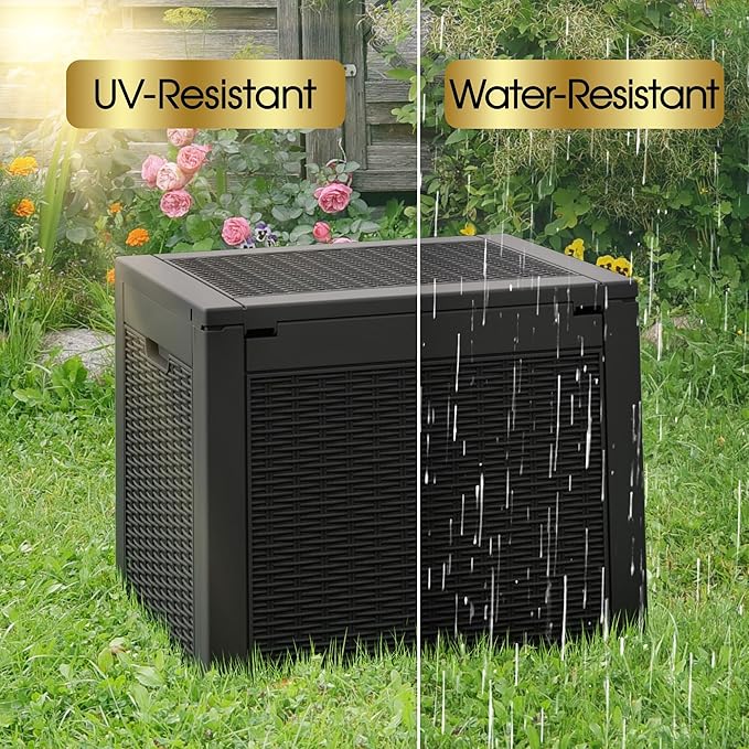 NUNU LAB 35 Gallon Outdoor Storage Box Waterproof, Outside Package Delivery Deck Boxes with Lockable Lid, Backyard Storage Bin For Garden Tools, Patio Cushions, Pool Accessories, Black