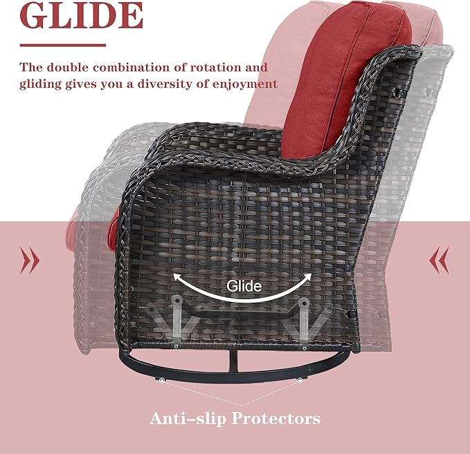 Belord 4 Pieces Patio Furniture Sets, Wicker Patio Swivel Glider Chair with Ottomans, Outdoor Furniture Set for Outside Porch, Deck, Balcony, Garden
