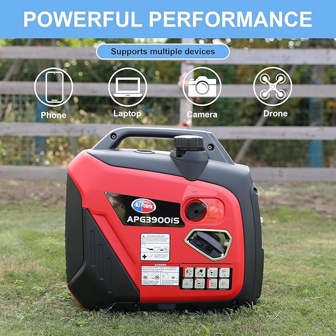 ALL-Power 3300W Peak Power Quiet Inverter Generator, 19.5kg Portable, 67.6dB Low Noise, Commercial Generator for Job Site, Small Business, Outdoor Work, Home Backup (Model: 2020001)