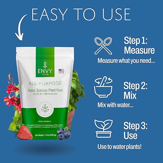 ENVY All-Purpose Plant Fertilizer, 0.5 Pound - Makes 50 Gallons, for Indoor and Outdoor Plants, Pet Safe, Water Soluble, Made in USA