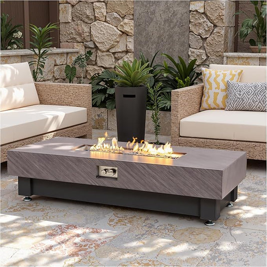 60" Propane Fire Pit,Outdoor Gas Fire Pit Table with Rain Cover,Rectangular Heater for Patio, Backyard, Deck,60,000BTU Outdoor Modern Patio Fire Pit. (Stone)