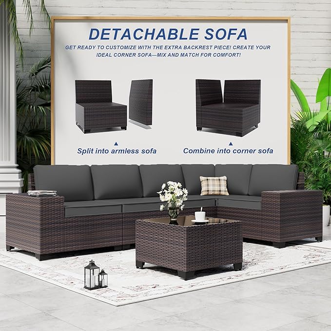 Outdoor Patio Furniture Set with Fire Pit Table, 13 Pieces Outdoor Furniture Set Patio Sectional Set w/43in Propane Fire Pit, PE Wicker Rattan Patio Conversation Sets - Black.