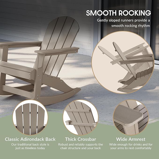 WestinTrends Malibu 2 Piece Set Outdoor/Patio Poly Adirondack Rocking Chairs (2 Seater), Weathered Wood