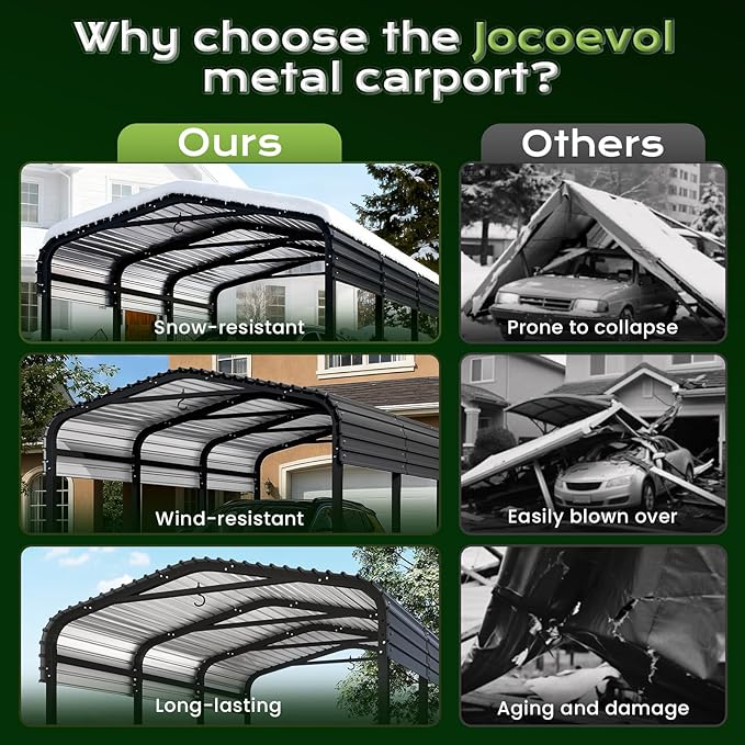 Heavy Duty Metal Carport Canopy, 10x15 FT Outdoor Car Port with Waterpoorf Metal Roof& Side Support Rods, Multi-Use Shelter Outdoor Garage for Car, Boats and Truck