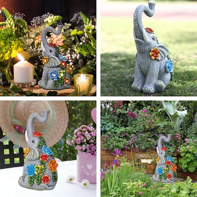 halp·ssfm Elephant Garden Statue Solar Lamp with 8 Led Lights Decor Outdoor Resin Waterproof Sculpture Patio Lawn Yard Porch Decorations Housewarming Gifts for Women Mom Grandma