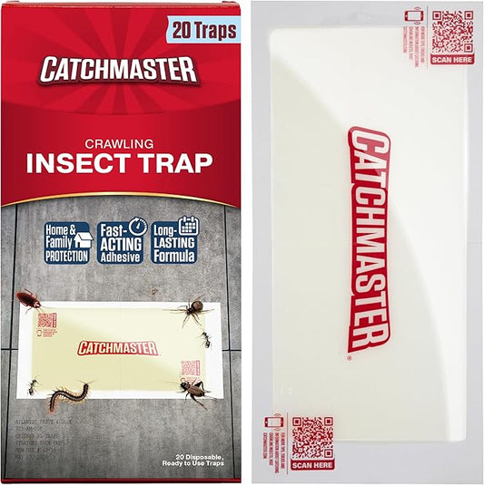 Catchmaster XL Extra-Strength Centipede & Spider Glue Traps 20-PK, Adhesive Bug Catcher, Spider, Cricket, Ant & Roach Traps for Home, Bulk Insect Glue Boards for House & Garage, Pest Control for Home