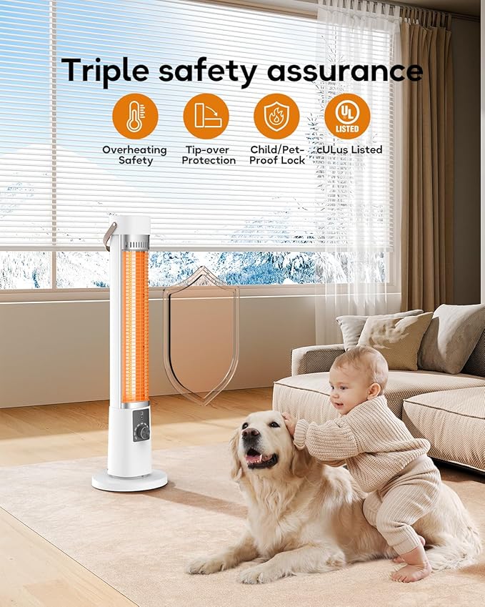 Patio Heater for Outdoor Use, 32.1" 1500W Electric Space Heater Indoor, 60-Degree Oscillating Portable Infrared Heater, with Timer, Remote, for Patio, Gazebo, White
