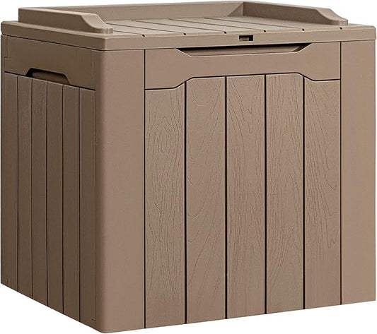Flamaker Deck Box 31 Gallon Waterproof Resin Small Deck Box with Lid, Indoor Outdoor Package Delivery Box, Organization and Storage for Patio Furniture, Garden Tools, Outdoor Cushions (Light brown)