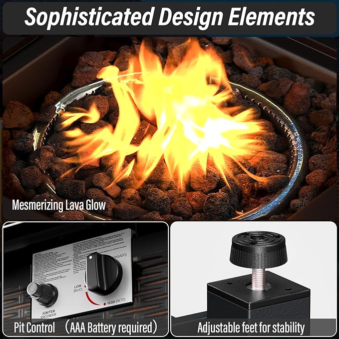 Belord 5 Piece Outdoor Patio Furniture Set with 50000 BTU Propane Fire Pit Table, Deep Seating Wicker Swivel Rocker Chairs and Loveseat Glider Patio Conversation Set for Deck Poolside Backyard