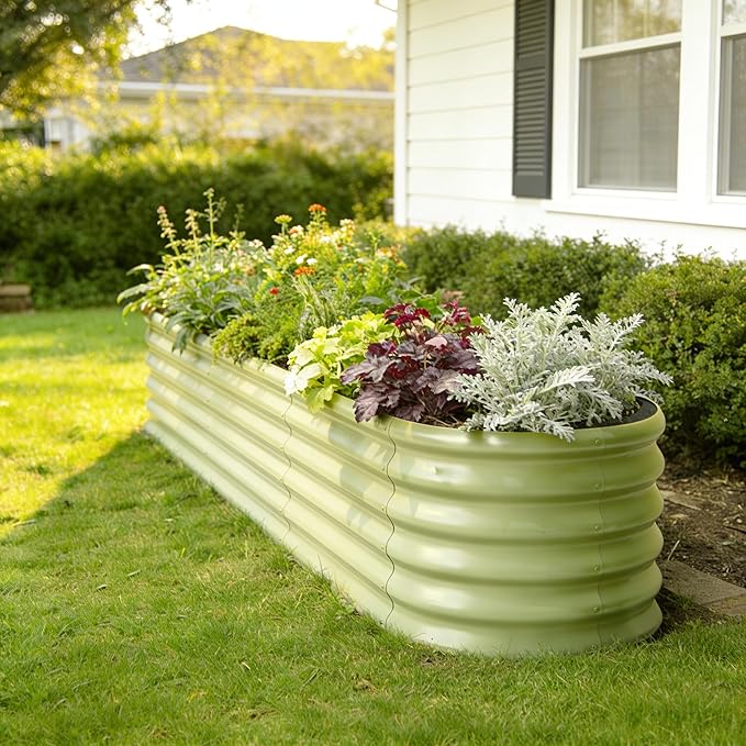 6-Pack Galvanized Raised Garden Bed 8x2x1.5 ft, 17" Tall Planter Boxes Outdoor, Zn-Al-Mg Metal Raised Beds for Gardening Herb Fruit Vegetable, Modular Flower Bed for Outdoor Plants-Moss Green