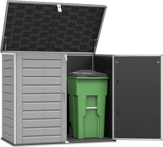 Uhomepro 4.6 Ft. X 4.1 Ft Outdoor Horizontal Storage Shed, Resin Storage Shed with Double Lockable Doors, Ideal for Garbage Can Storage and Garden Tools