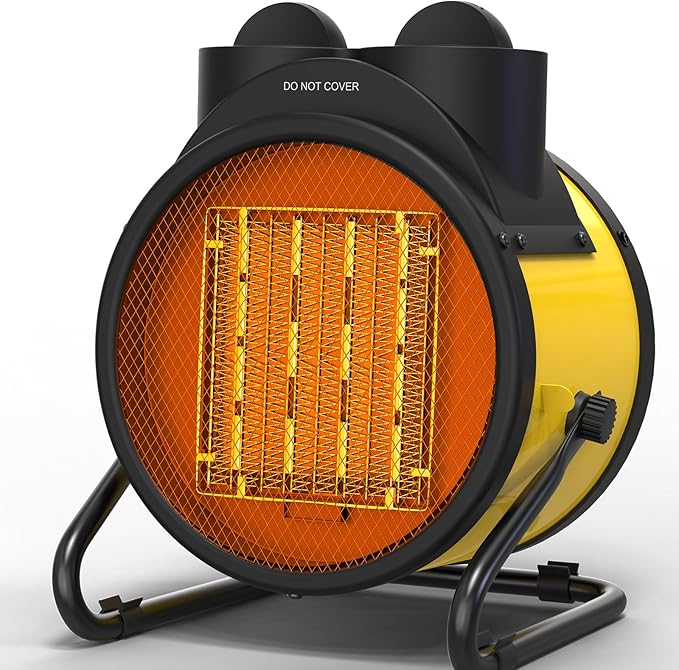Outdoor Heaters for Patio, 1500W Portable Garage Heater with Overheat Protection & 3S Fast Heating, Non-Slip Cushion, Electric Space Heater for Patio, Garage, Greenhouse, Bedroom, Yellow