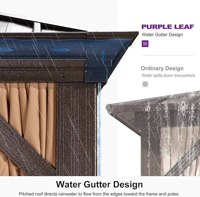 PURPLE LEAF Hardtop Gazebo 10' X 12' Metal Roof with Netting and Curtains Hard Top Backyard Patio Gazebos Permanent Canopy Deck Garden Hot Tub Outdoor Pavilion