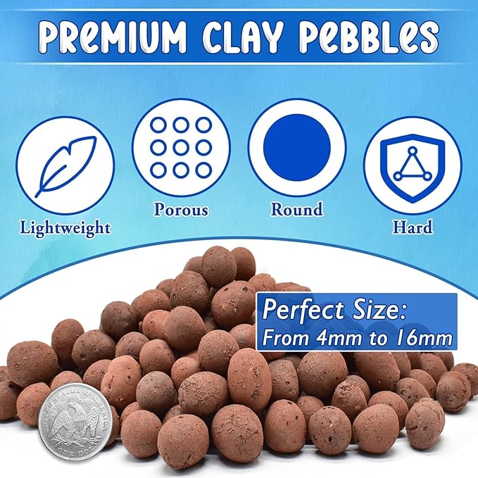 ZeeDix 14 LBS Leca Clay Pebbles for Plants, 4mm-16mm Expanded Leca Balls for Hydroponics Natural Indoor Plant Growing Media for Orchids, Terrariums & Potting Mixes