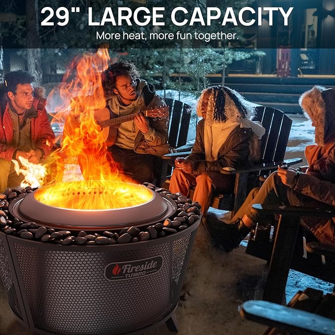 TURBRO 29 Inch Smokeless Fire Pit for Outdoor Wood Burning, Stainless Steel Camping Stove with Stand, Removable Ash Pan, Waterproof Storage Bag, Pluto R29, Black