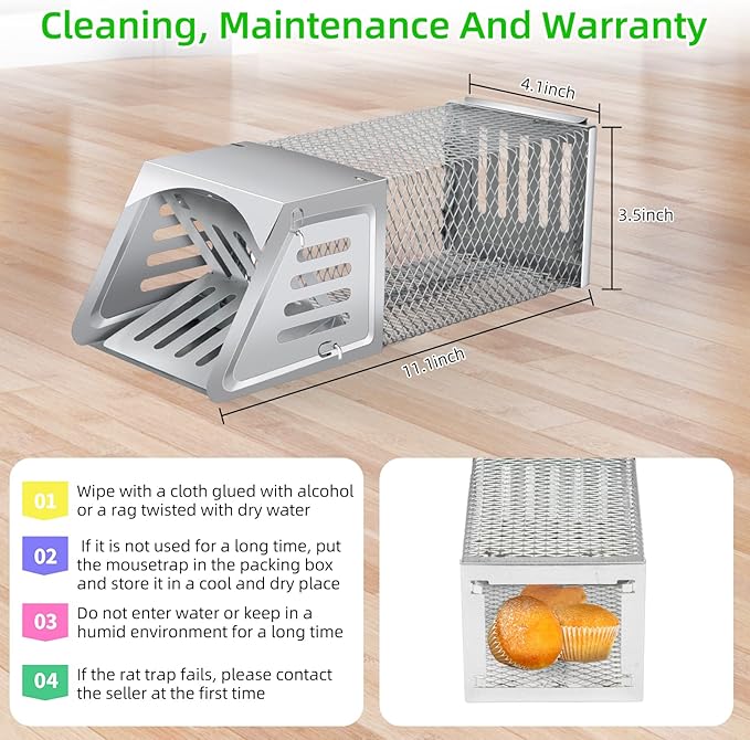 2025 Humane Rat Trap Outdoor Rodent Traps Humane Mouse Trapss Indoor Squirrel Trap,Sensitive Pedal Trigger,Metal Rat Live Animal Traps for Voles,Rodents,Mice,Moles,Chipmunk (Include Gloves&Clamps)