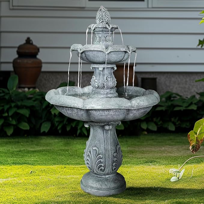 ourrco 48" H Elegant Water Fountain Outdoor Garden - Decorative Water Fountain Outdoor with Intricate Design for Patio, Backyard, Lawn, Outside Decor