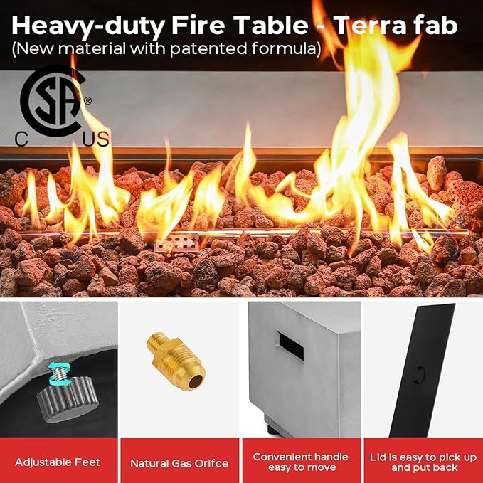 42 Inch Outdoor Propane Fire Pit Table, Modern Gas Fire Pits for Outside Patio, CSA Certified Ignition Systems Firepit, 50,000 BTU Rectangule Fire Table for Garden Backyard Deck