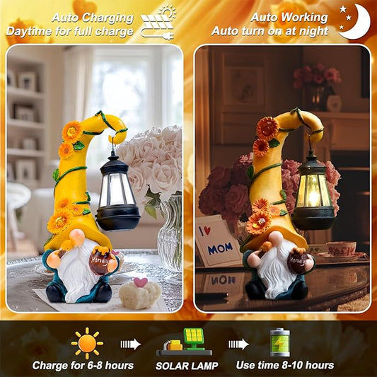 twinbling Mom Birthday Gifts-Garden Gnome Statue with Solar Lights Large Garden Sculptures Funny Triple Gnome Outdoor Patio Lawn Yard Garden Decor Gifts for Women Mom 12 in Spring Gnomes Outdoor