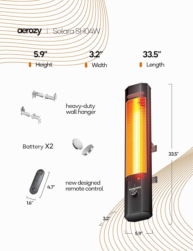 Patio Heater for Outdoor Use, 34.2" Electric Overhead Heaters, 1500W, Wall Mount Infrared Heater, 9 Levels Heating with Remote, 9H Timers, IPX5 Waterproof, Garage, Restaurant Backyard, Black