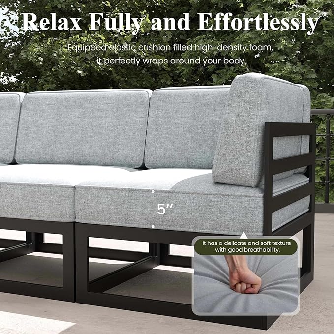 LayinSun Large Aluminum Patio Furniture Set, 6 Pieces Modern Outdoor Conversation Set Sectional Metal Sofa Set with Olefin Cushion