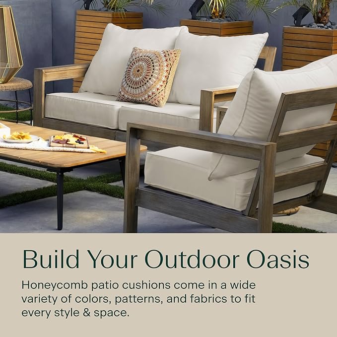 Honeycomb Outdoor Deep Seat, 24 x 23, Cabana Stripe Stone Grey Chair Cushion for Patio Furniture