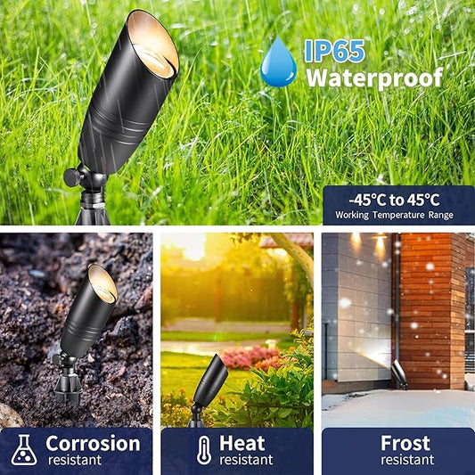 Gardenreet Black Brass Landscape Lighting Kit (12-Pack Spotlights) with 300W Low Voltage Transformer and Mechanical Timer and 250FT Wire and 50Pack Connectors for Outdoor Garden Patio