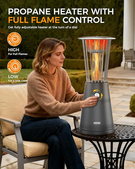 Tabletop Heater Patio Heater, 11,000 BTU Propane Patio Heater With Adjustable Heat for Commercial, Balcony & Porch, Quartz Glass Tube, Portable Small Heater For Outdoor Use, Grey
