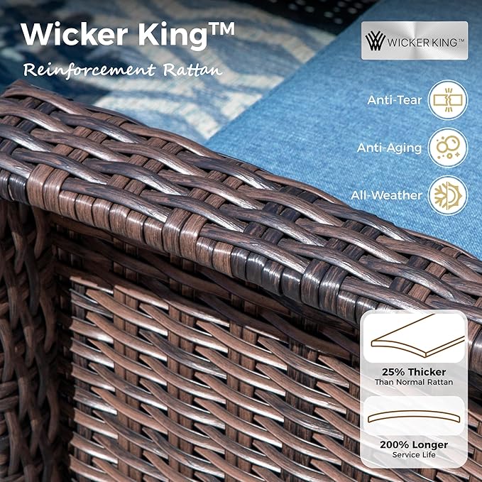 6-Piece Wicker Patio Furniture Set with Swivel Chairs, High Back Outdoor Sofa with 5.5-inch Thick Cushion, All-Weather Wicker Patio Conversation Set for Deck Yard Pool, Navy Blue