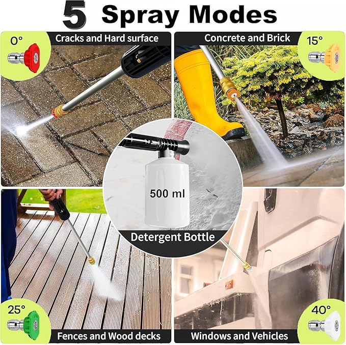 2026NEW Pressure Power Washer with 4 Quick Connect Nozzles, Inlet Hose & Filter, Foam Cannon for Cars/Fences/Driveways/Patios/Home Cleaning,34" X 13" X 13"