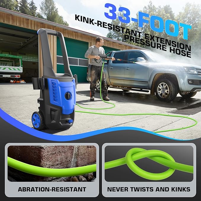 Professional Pressure Cleaner, Portable Power Washer with 4 QC Nozzles and Soap Bottle, Cleaner Machine for Cars/Home/Driveways/Patios/Decks/Fences, Blue