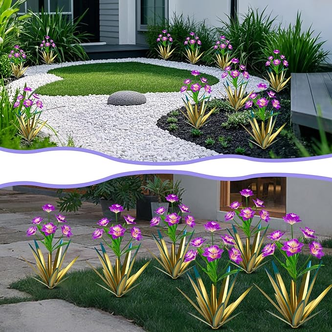 Homight Metal Agave Plant Outdoor Decoration Outdoor Garden Decoration Daffodils Flowers Mexican Yard Art Daffodils Flowers Decorative Garden Gift (2 Big Purple Daffodil)